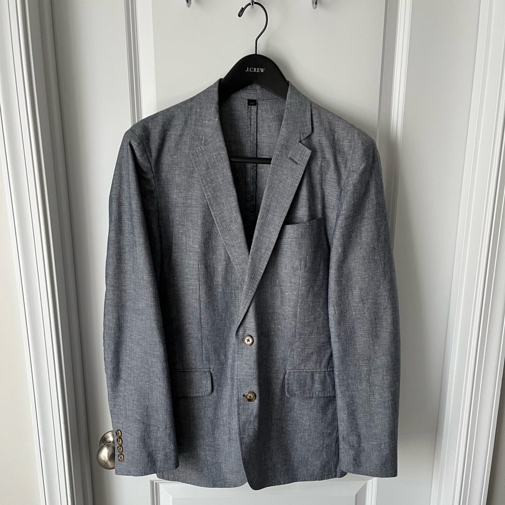 Men’s JCrew Ludlow Linen Blazer, Blue Chambray, 38R